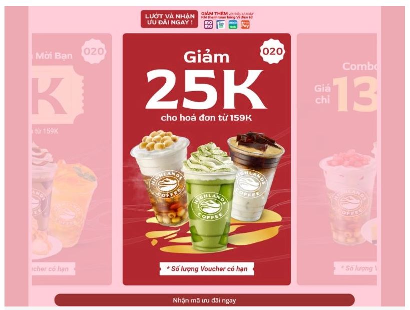 Nhận mã khuyến mãi Highland với nhiều ưu đãi hấp dẫn