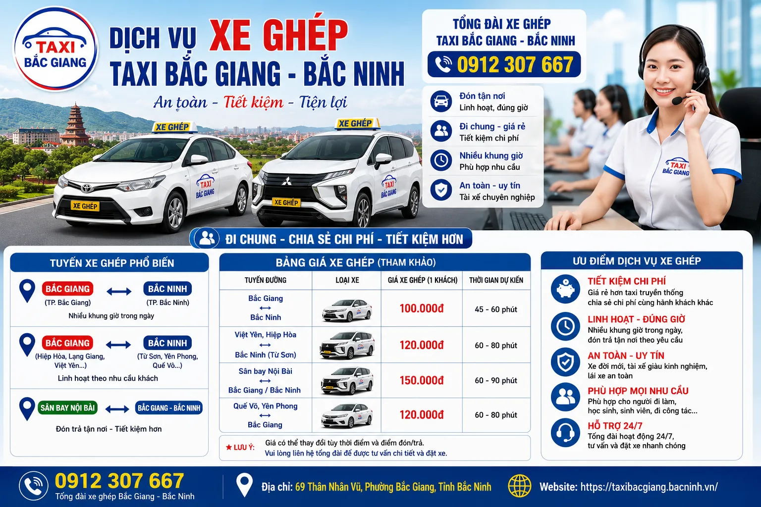 XE GHÉP BẮC GIANG - BẮC NINH - HÀ NỘI - NỘI BÀI